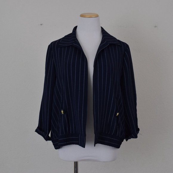 Vintage 90s Lightweight Pinstripe Navy Jacket size L - Picture 5 of 10